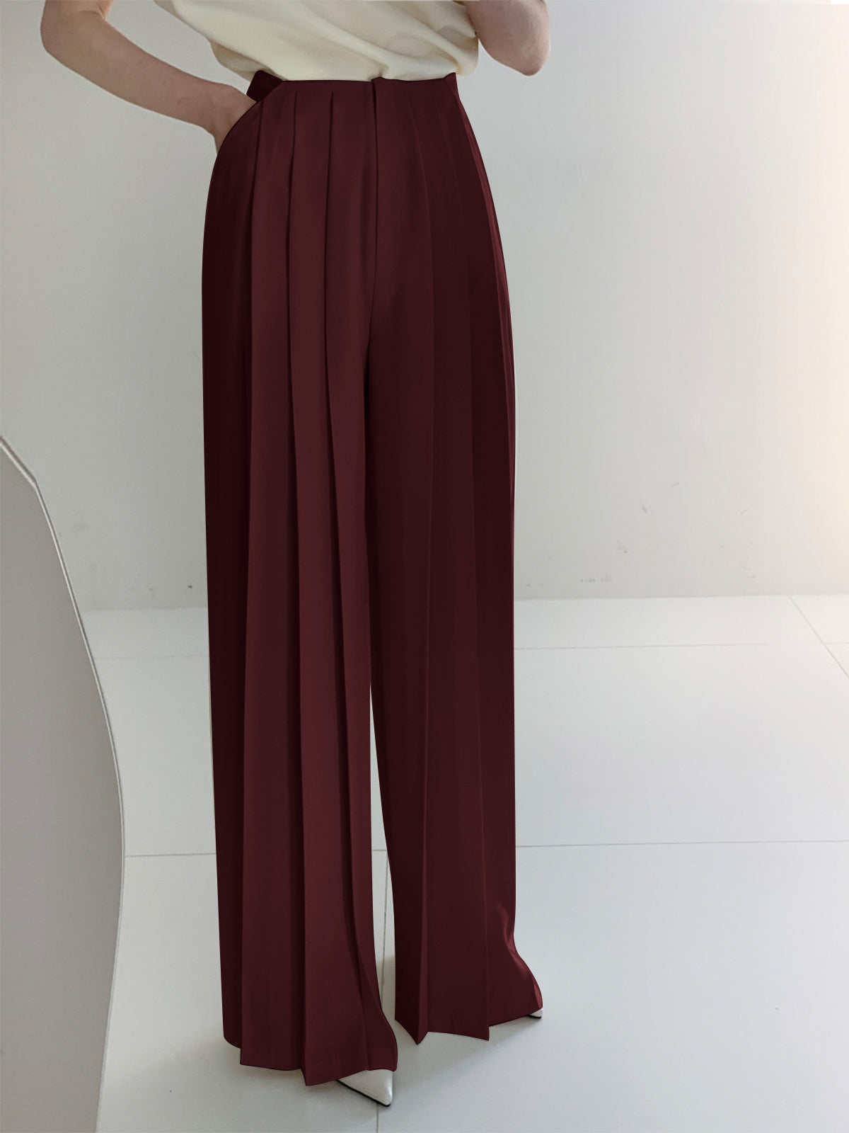 Plissé Hoge Taille Wijde Pantalon Voor Modieuze Vrouwen – Elegant Design, Comfortabele Pasvorm & Ideaal Voor Zowel Dagelijks Gebruik Als Speciale Gelegenheden.
