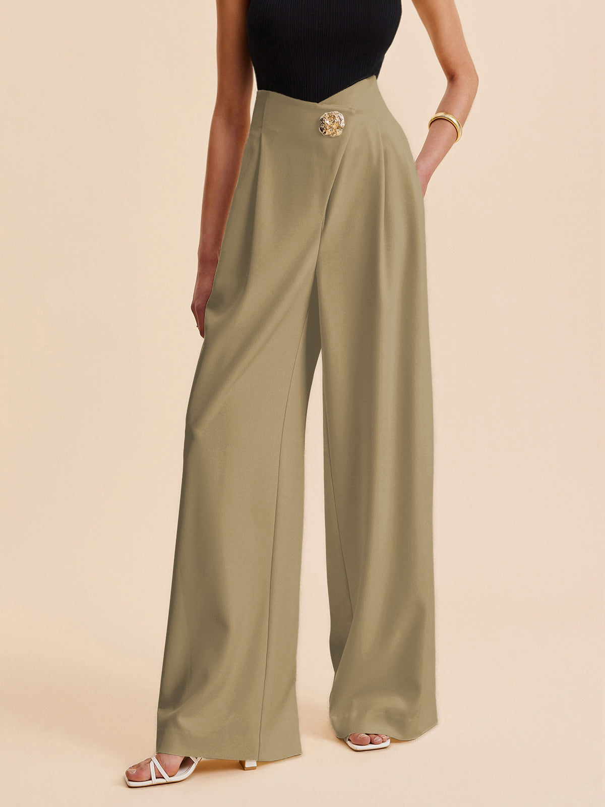 Stijlvolle Hoge Taille Wijde Pantalons Voor Modebewuste Vrouwen – Elegant Ontwerp, Zachte Stof & Veelzijdig Voor Zowel Casual Als Formele Gelegenheden.