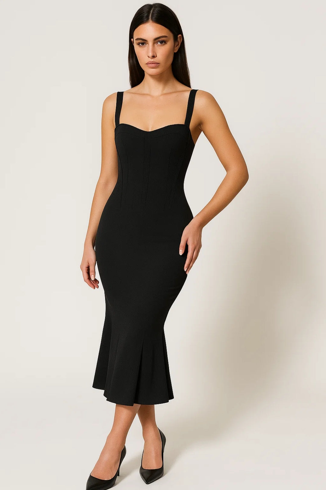 Elegante Bodycon Midi Jurk met Bandjes en Split