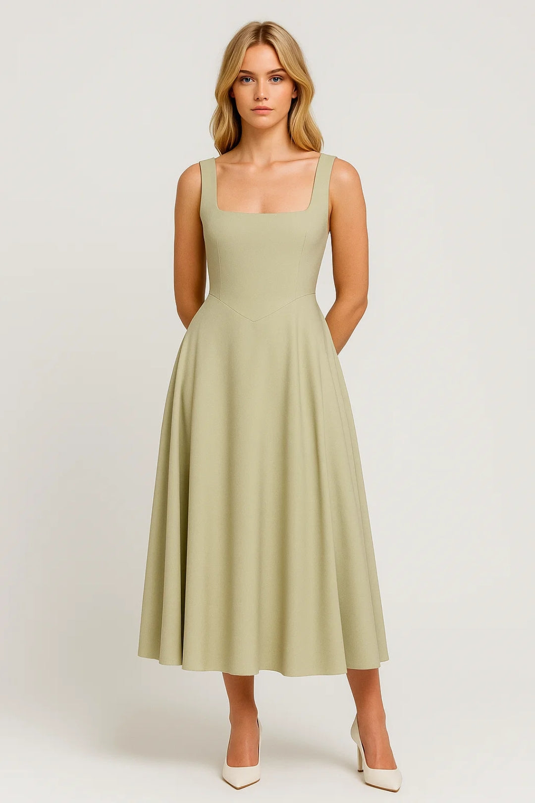 Gele Elegante Midi Jurk