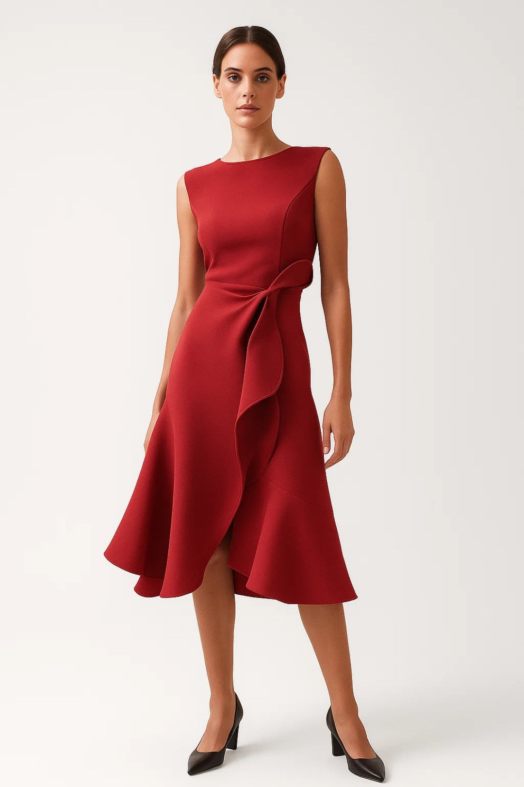 Elegante Asymmetrische Midi Jurk met Taille Detail