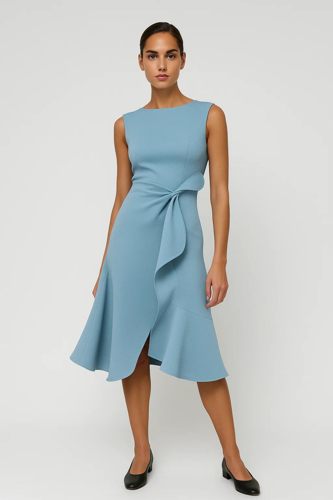 Elegante Asymmetrische Midi Jurk met Taille Detail