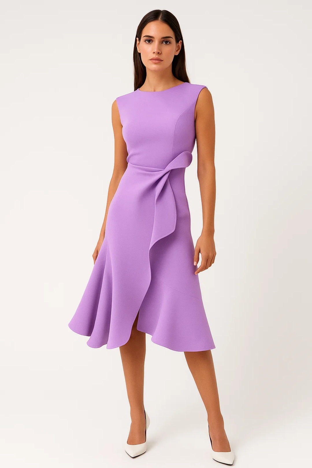 Elegante Asymmetrische Midi Jurk met Taille Detail