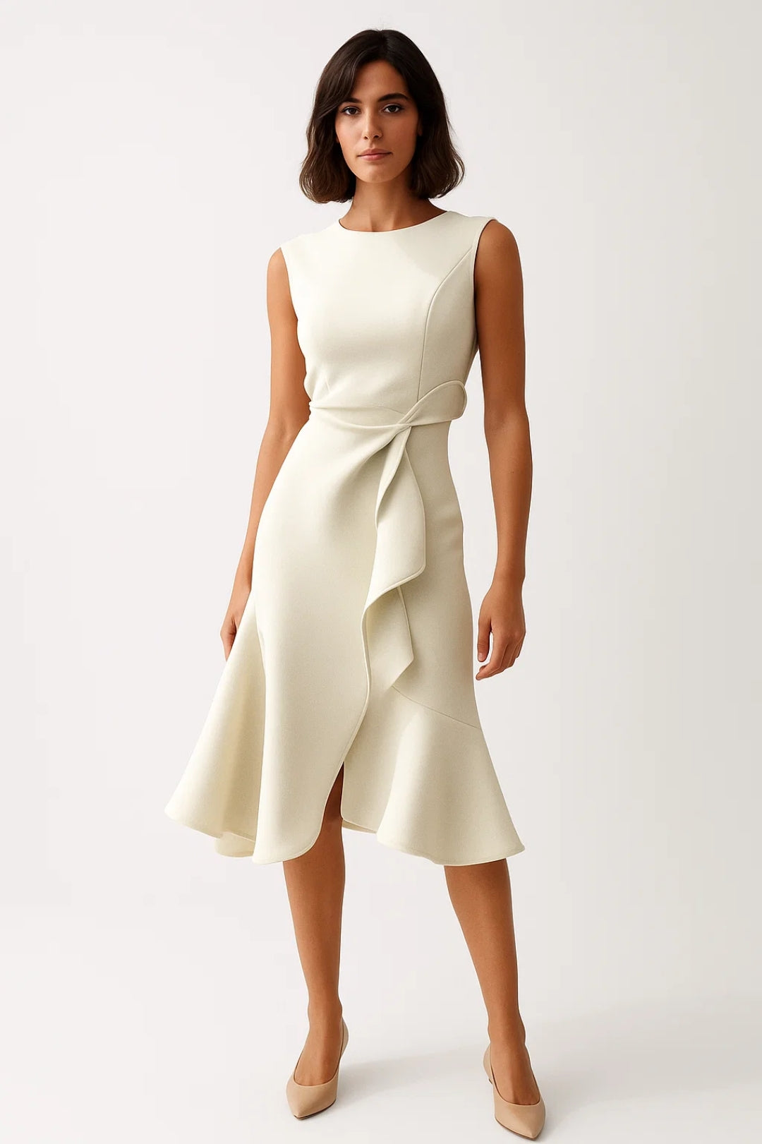 Elegante Asymmetrische Midi Jurk met Taille Detail